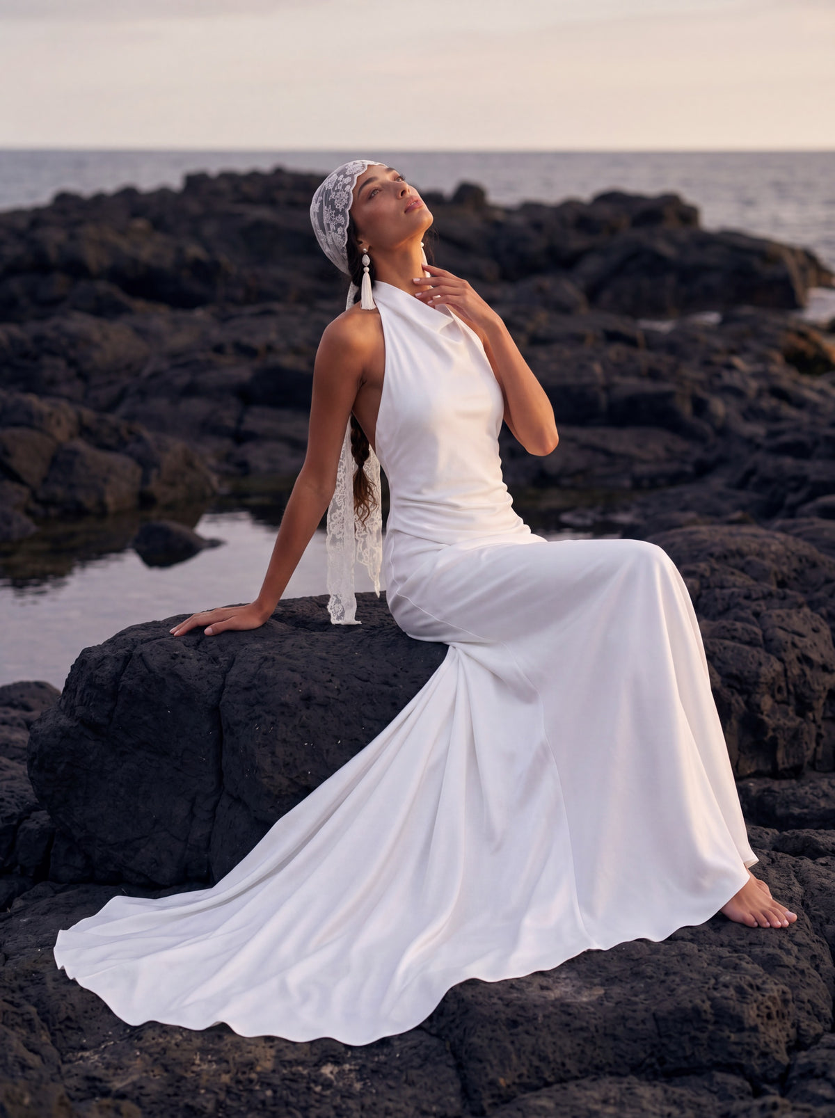 Silk Halter Wedding Dress with Draped Fitted Skirt — Illusion 2027, photograph 10