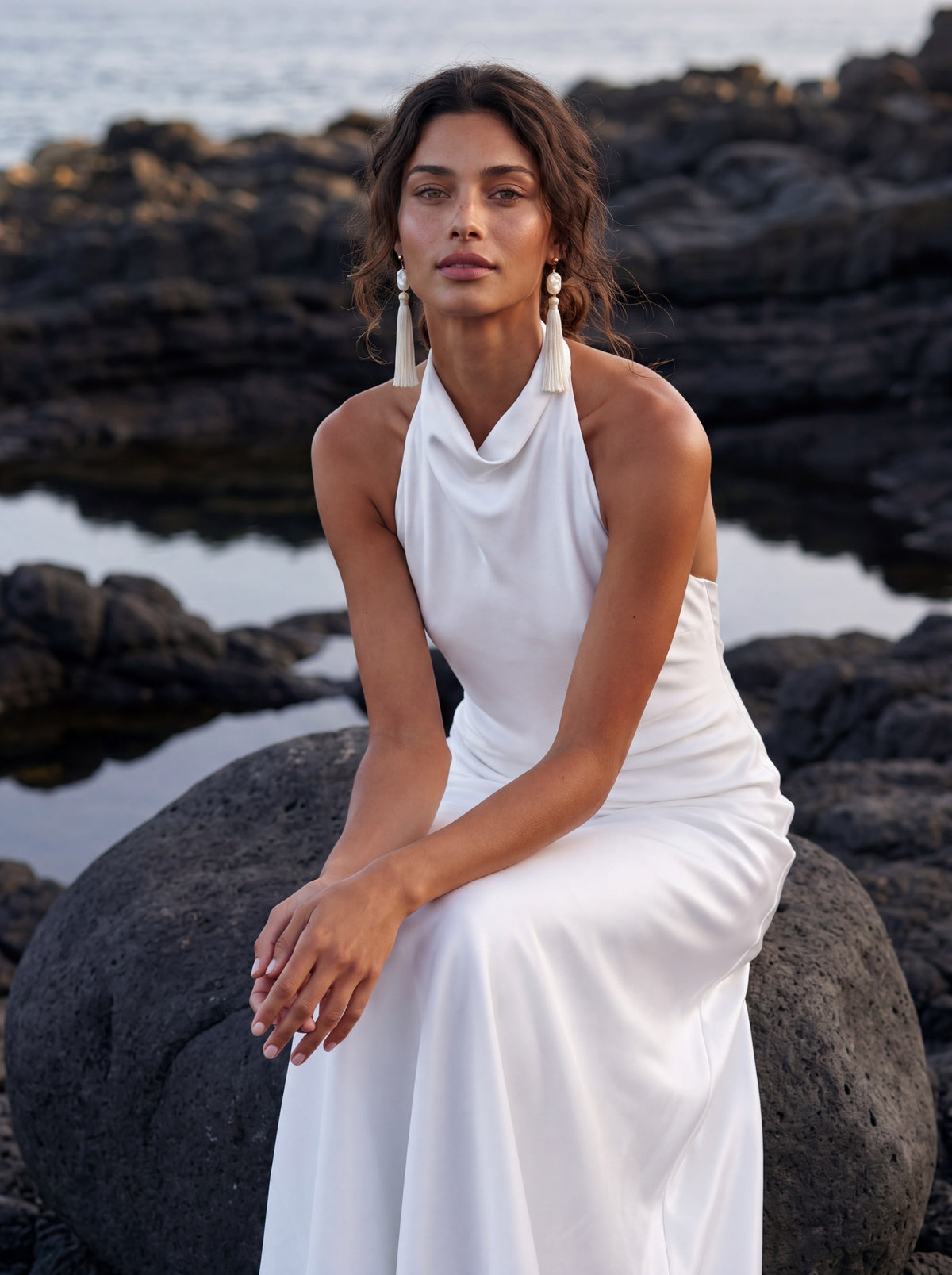 Silk Halter Wedding Dress with Draped Fitted Skirt — Illusion 2027, photograph 4