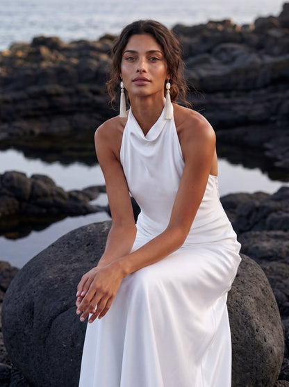 Silk Halter Wedding Dress with Draped Fitted Skirt — Illusion 2027, photograph 4