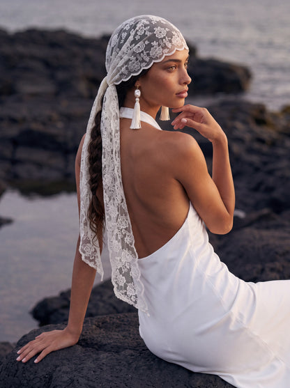 Silk Halter Wedding Dress with Draped Fitted Skirt — Illusion 2027, photograph 8