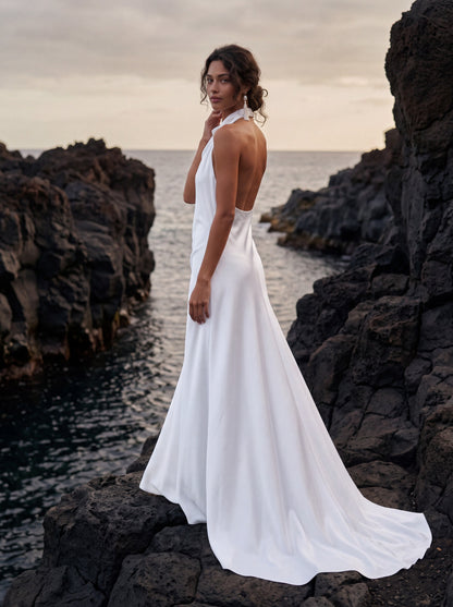 Silk Halter Wedding Dress with Draped Fitted Skirt — Illusion 2027, photograph 9