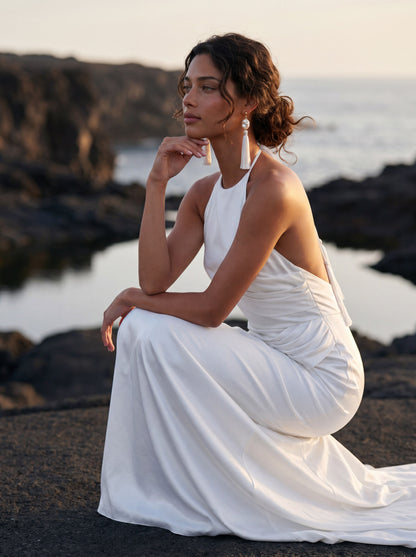 Silk Halter Wedding Dress with Draped Mermaid Skirt — Illusion 2027, photograph 2