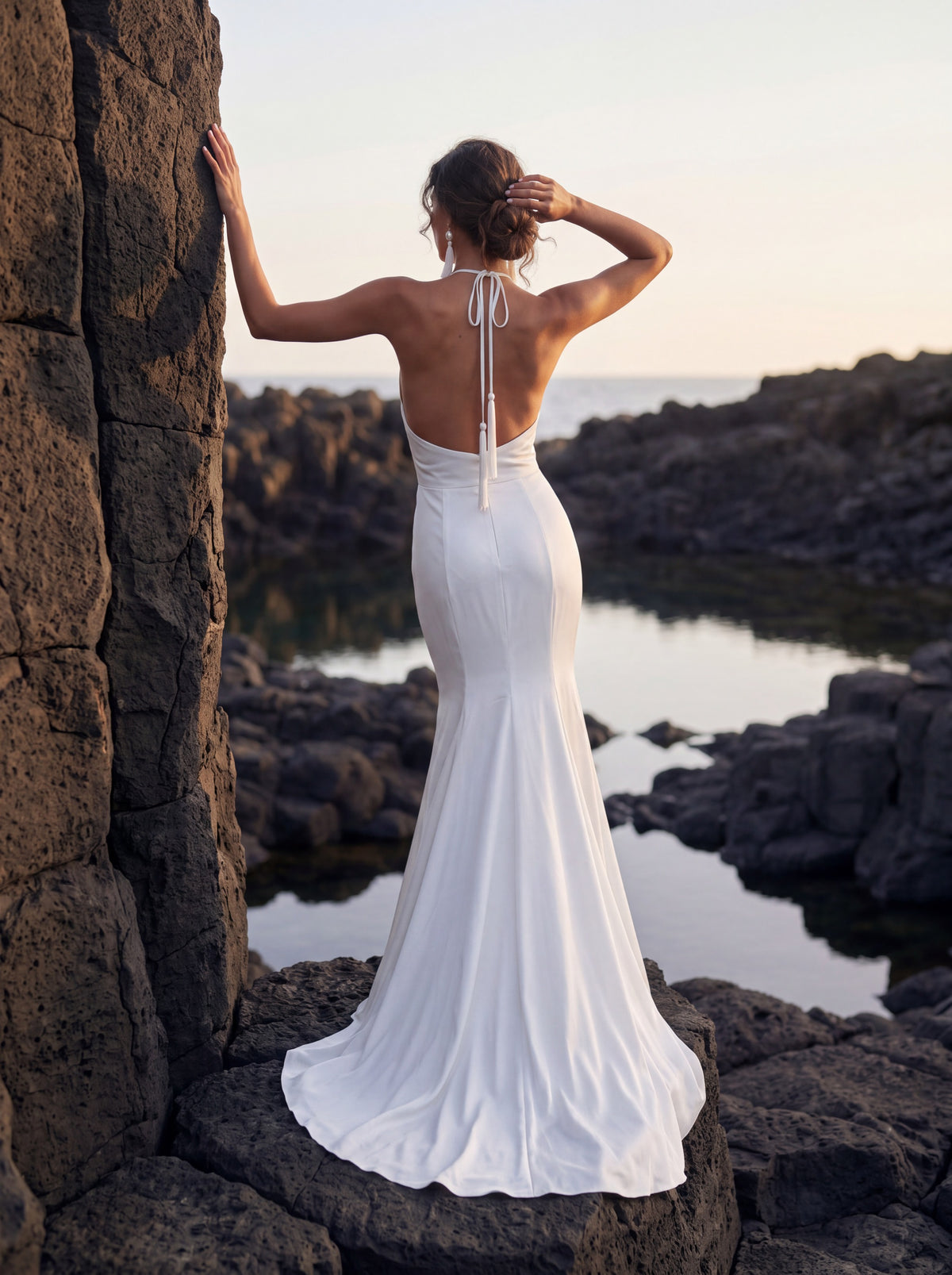 Silk Halter Wedding Dress with Draped Mermaid Skirt — Illusion 2027, photograph 3