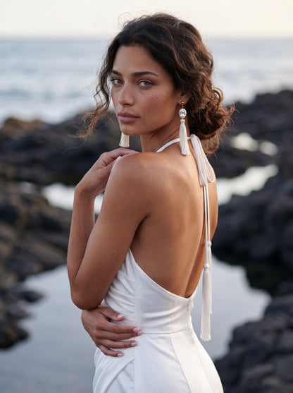 Silk Halter Wedding Dress with Draped Mermaid Skirt — Illusion 2027, photograph 4