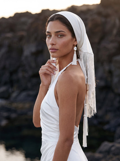 Silk Halter Wedding Dress with Draped Mermaid Skirt — Illusion 2027, photograph 5