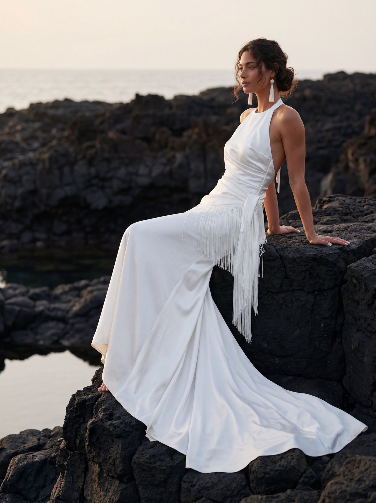 Silk Halter Wedding Dress with Draped Mermaid Skirt — Illusion 2027, photograph 7