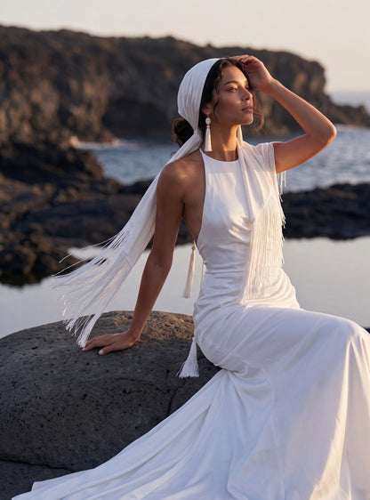 Silk Halter Wedding Dress with Draped Mermaid Skirt — Illusion 2027, photograph 8
