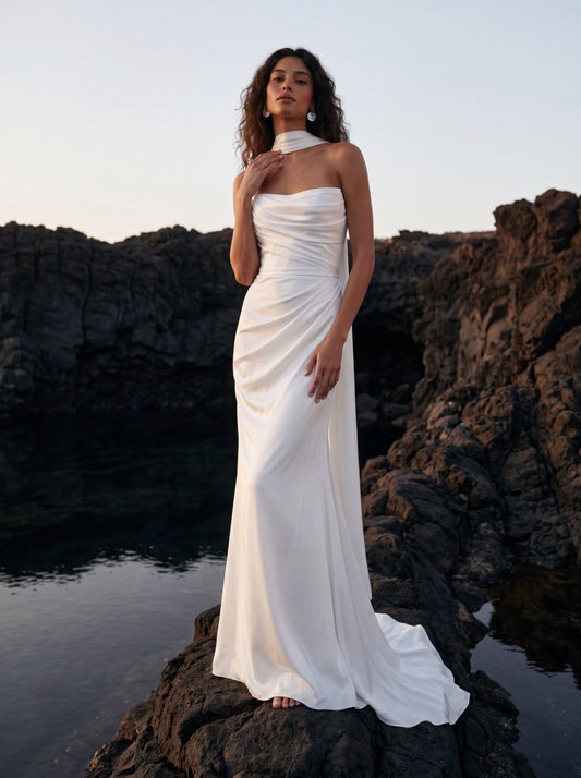 Silk Mermaid Wedding Dress with Draped Strapless Bodice — Illusion 2027, photograph 1