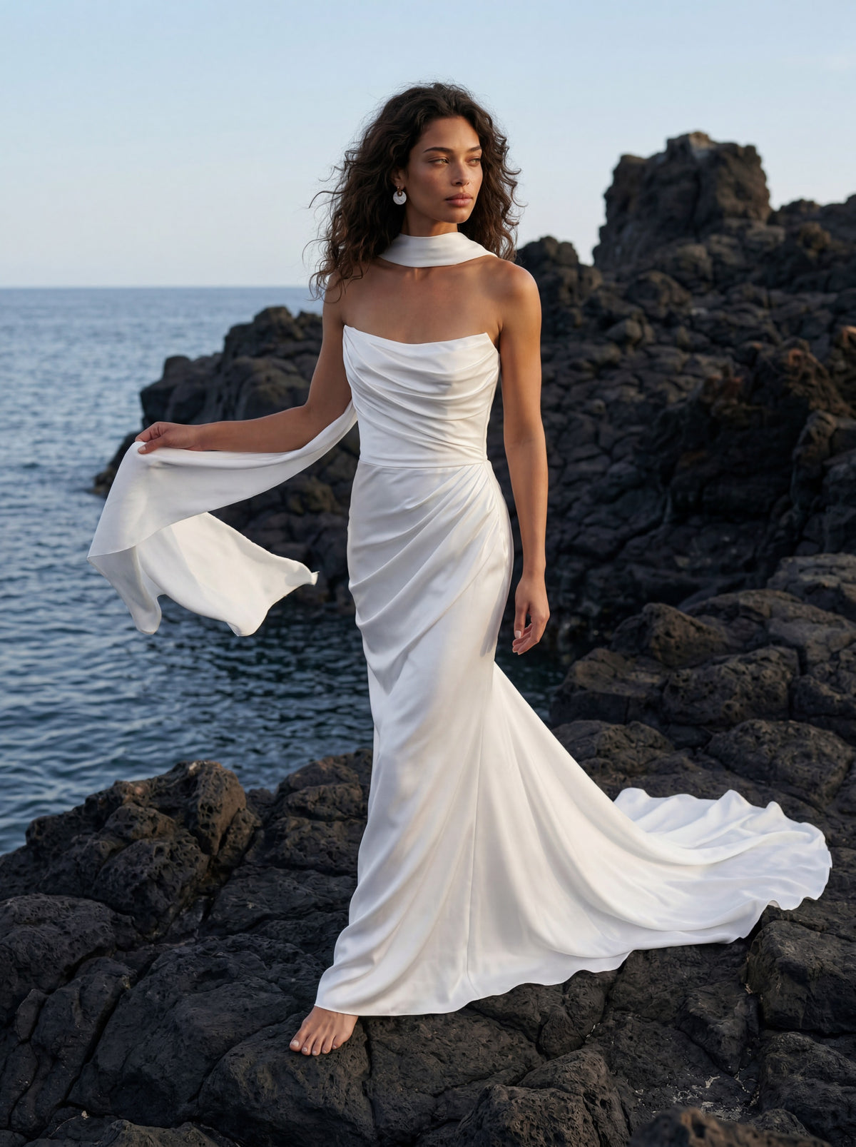 Silk Mermaid Wedding Dress with Draped Strapless Bodice — Illusion 2027, photograph 2