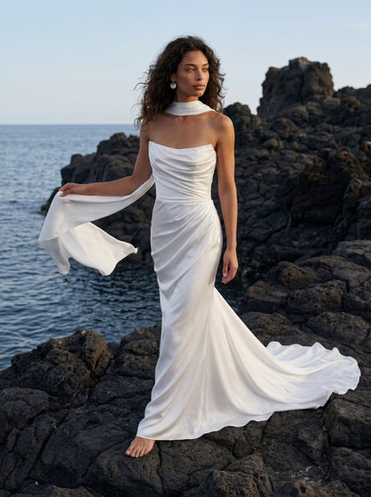 Silk Mermaid Wedding Dress with Draped Strapless Bodice — Illusion 2027, photograph 2