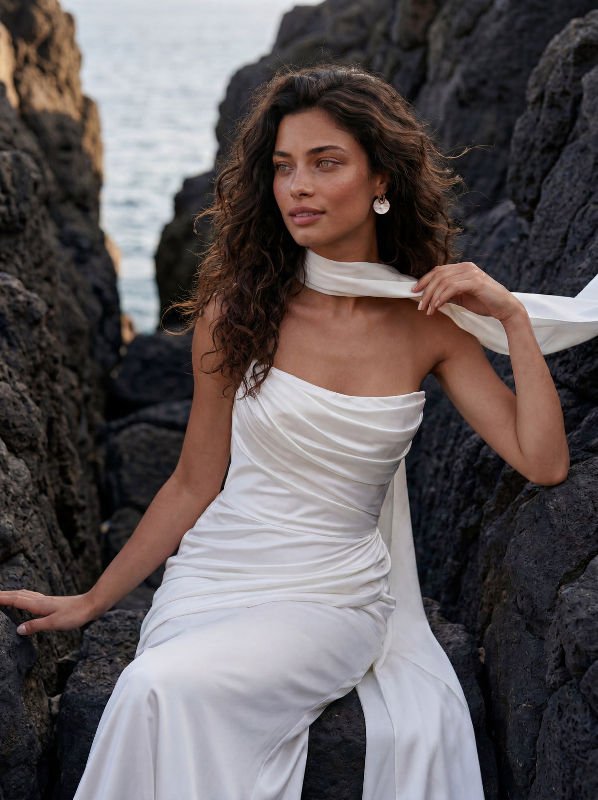 Silk Mermaid Wedding Dress with Draped Strapless Bodice — Illusion 2027, photograph 4