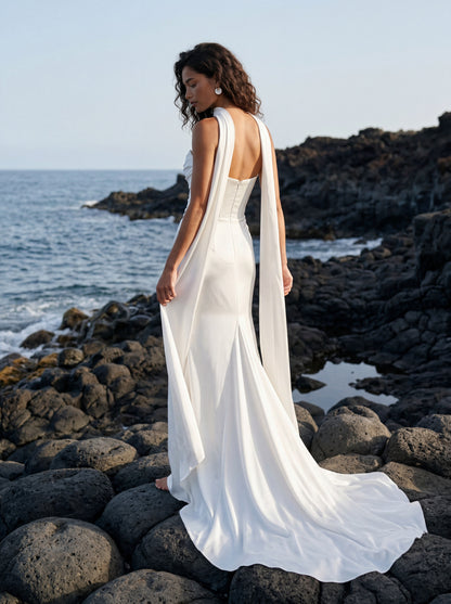 Silk Mermaid Wedding Dress with Draped Strapless Bodice — Illusion 2027, photograph 6