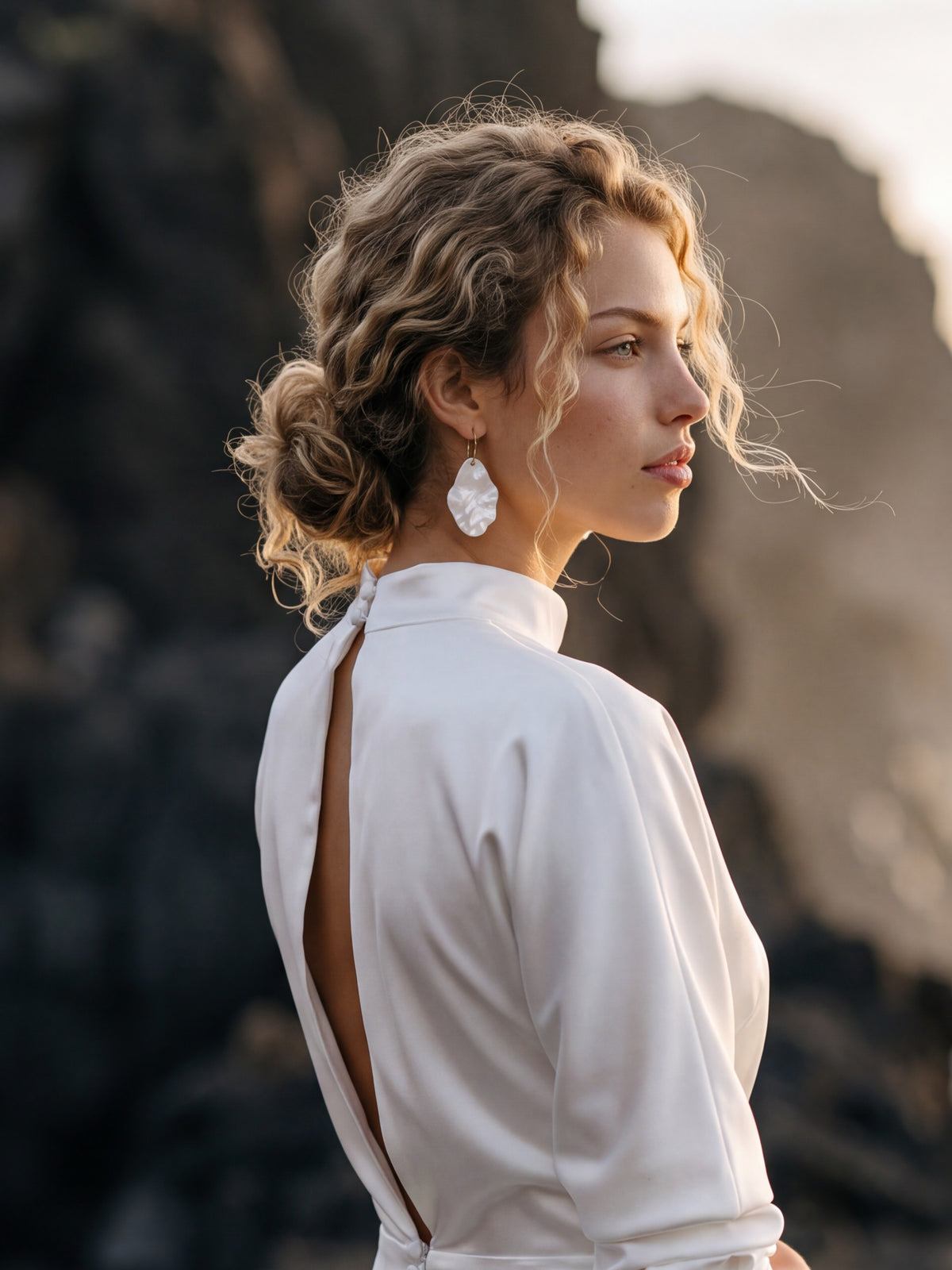 Silk Wedding Dress with High Neck and Long Sleeves — Illusion 2027, photograph 5