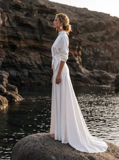 Silk Wedding Dress with High Neck and Long Sleeves — Illusion 2027, photograph 6