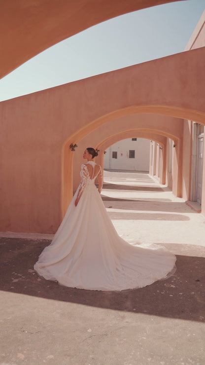 Princess A-line wedding dress with lace and cathedral train