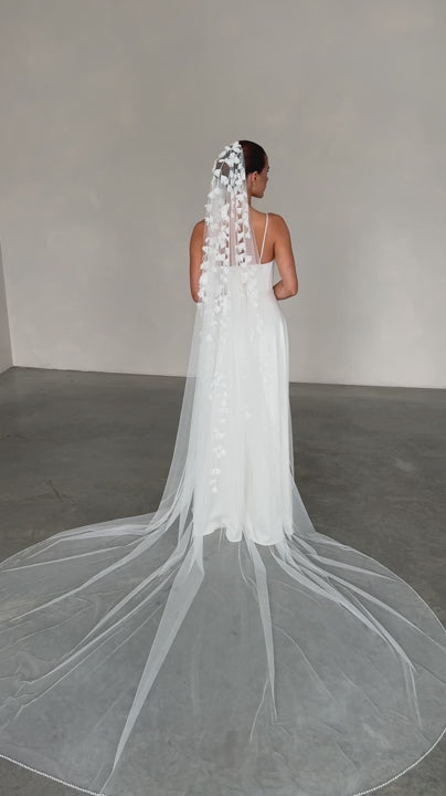 Beaded Edge Mantilla Veil with 3D Chiffon Petals - video