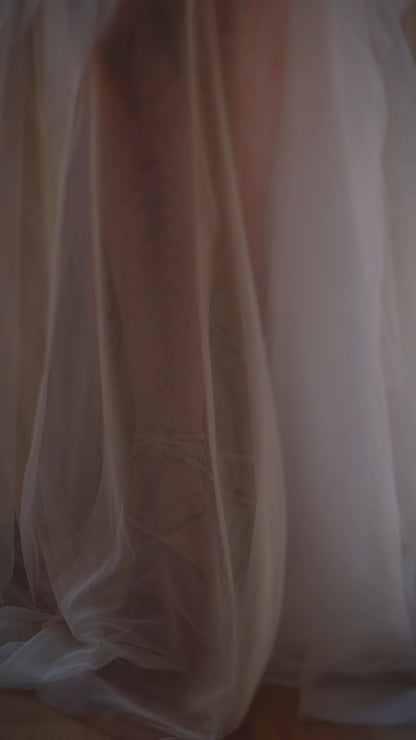 Boho tulle wedding dress with off-the-shoulder sleeveless straps