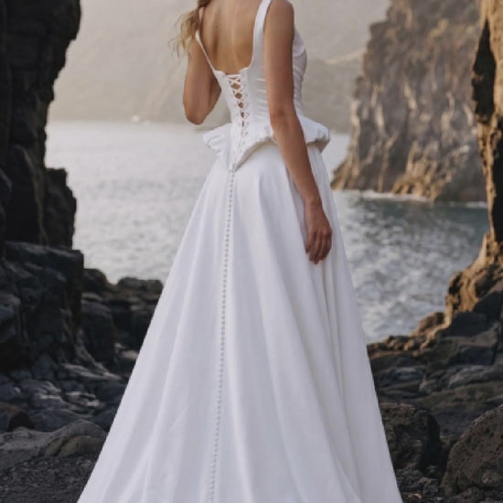 Satin Corset A-Line Wedding Dress with Peplum Waist — movement and details, Illusion 2027