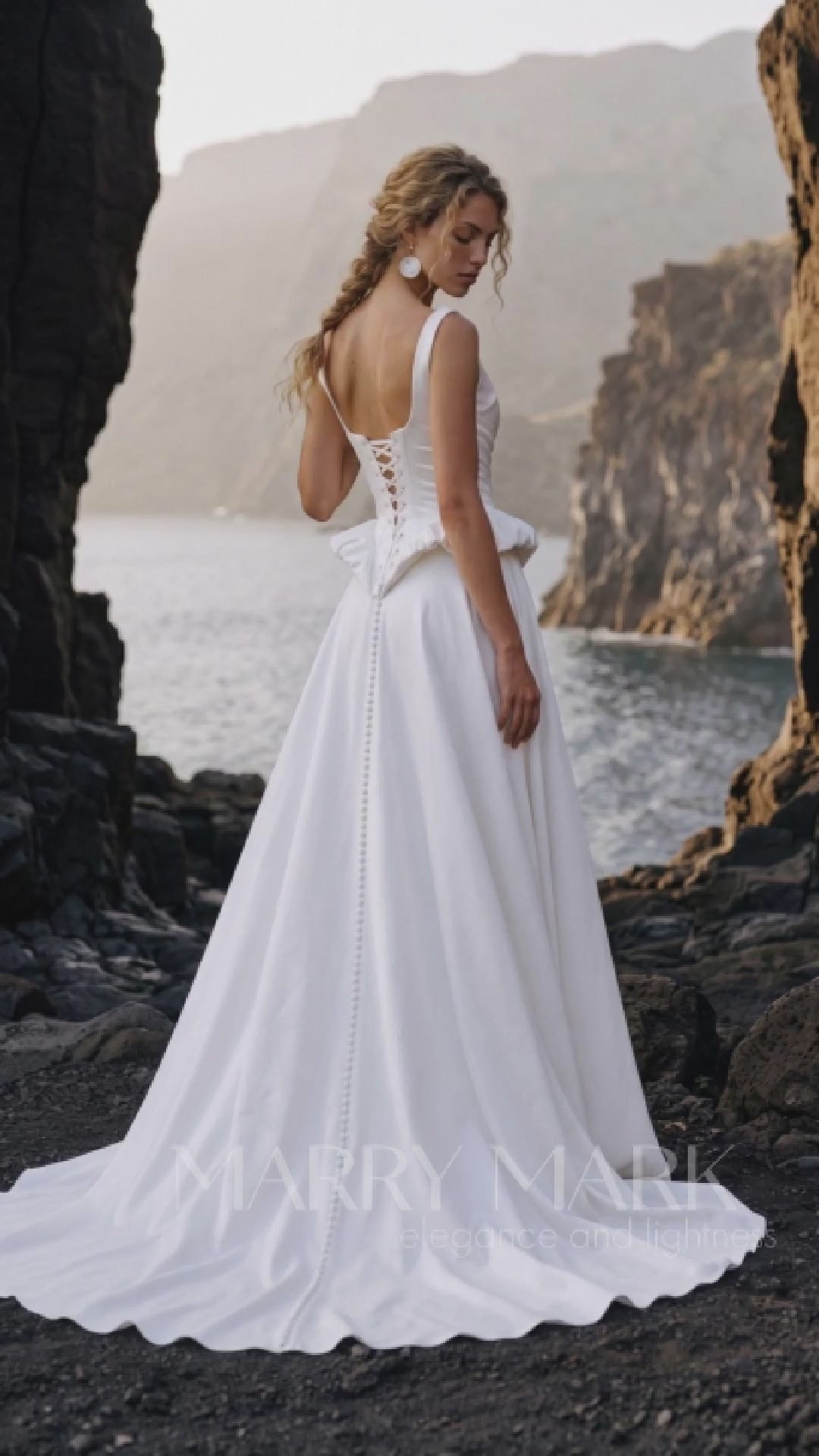 Satin Corset A-Line Wedding Dress with Peplum Waist — movement and details, Illusion 2027