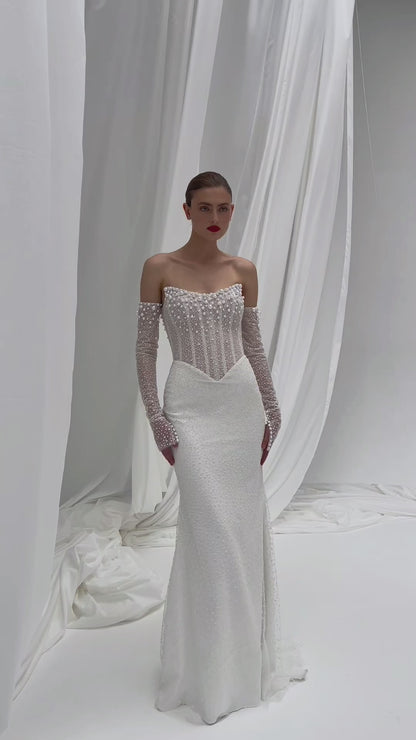 Mermaid wedding dress with corset and glitter details