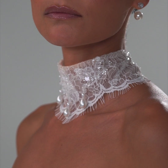 Lace mermaid wedding dress with off-shoulder long sleeves and sweetheart corset – video