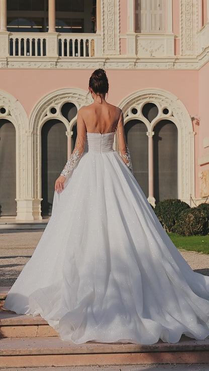 Princess ball gown wedding dress with open back