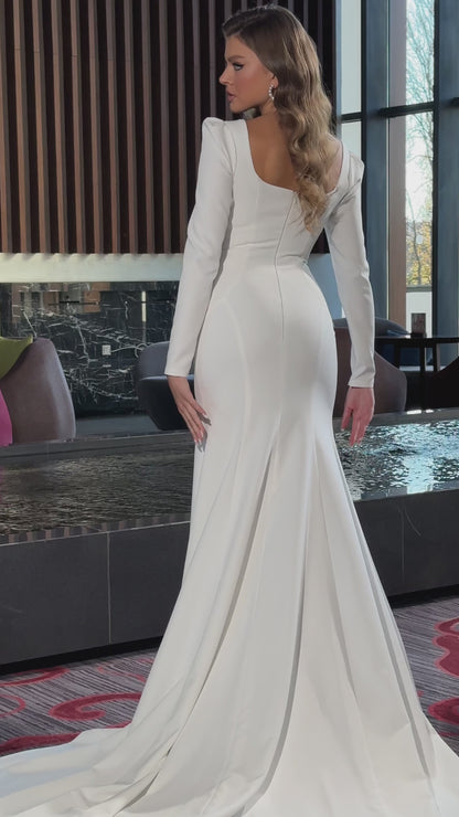 Long sleeve sheath wedding dress with sweetheart neckline