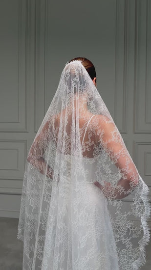 All-Over Lace Mantilla Veil with Scalloped Border - video