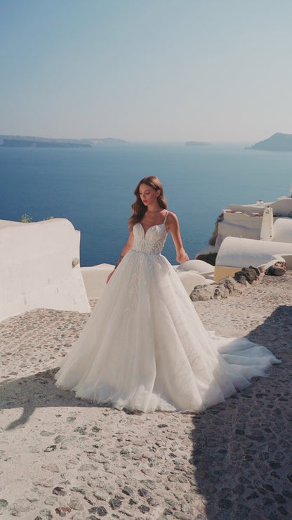 Princess A-line tulle wedding dress with cathedral train