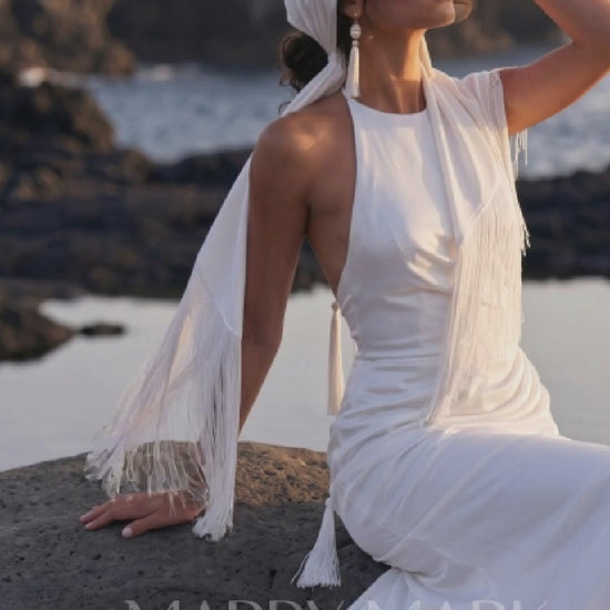 Silk Halter Wedding Dress with Draped Mermaid Skirt — movement and details, Illusion 2027