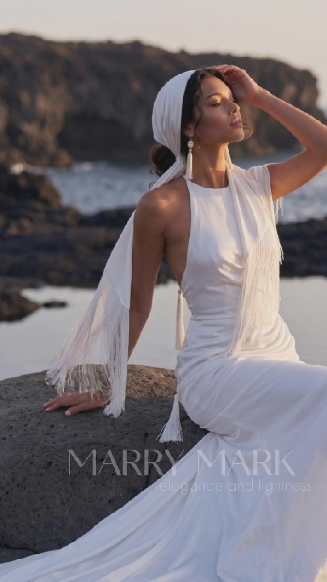 Silk Halter Wedding Dress with Draped Mermaid Skirt — movement and details, Illusion 2027