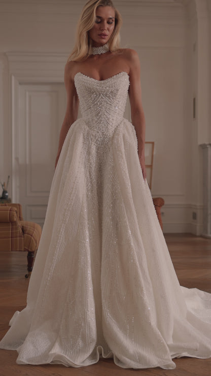 A-Line Wedding Dress with Beaded Corset Bodice and Sparkling Tulle Skirt