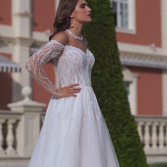 Princess wedding dress with off-shoulder and sweetheart neck