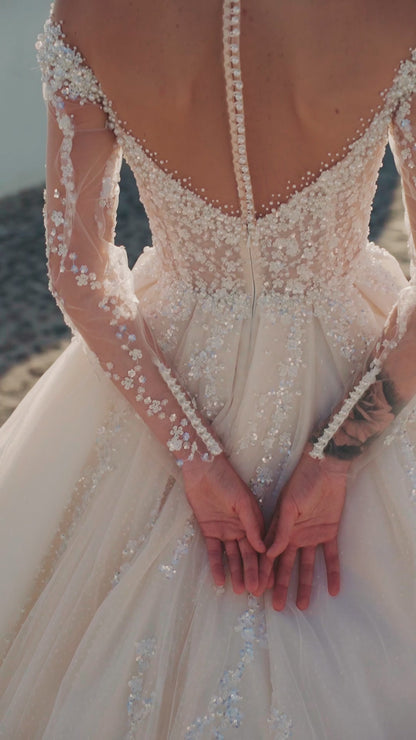 Princess off-the-shoulder wedding dress  with cathedral train