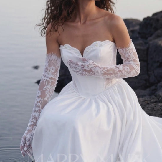 Satin A-Line Wedding Dress with Lace-Trimmed Corset — movement and details, Illusion 2027