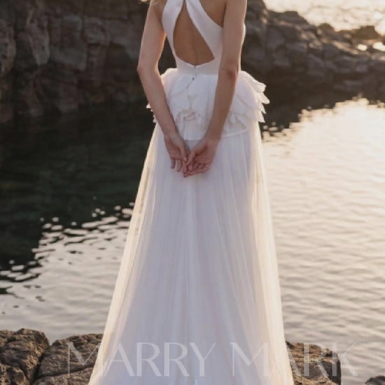 Satin Halter Wedding Dress with Open Back — movement and details, Illusion 2027