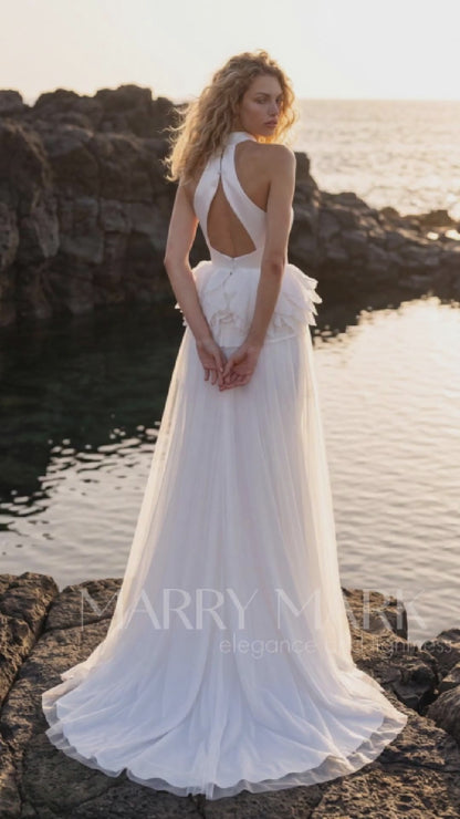 Satin Halter Wedding Dress with Open Back — movement and details, Illusion 2027