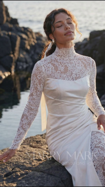 Satin and Lace Wedding Dress with Draped Bodice — movement and details, Illusion 2027