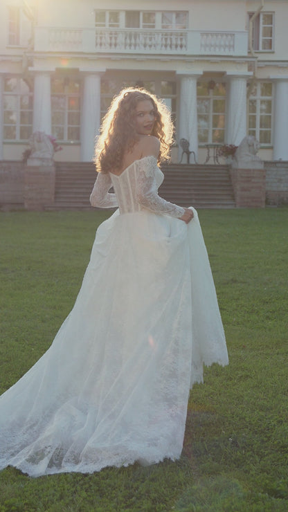 Luxury Off-Shoulder Lace Corset Wedding Gown | Romantic A-Line Bridal Dress