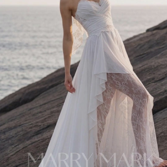 Lace and Crepe Georgette A-Line Wedding Dress with Slit — movement and details, Illusion 2027