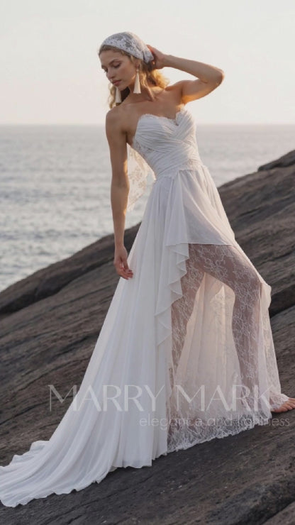 Lace and Crepe Georgette A-Line Wedding Dress with Slit — movement and details, Illusion 2027