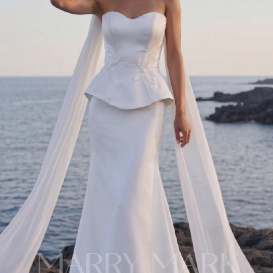 Satin Corset Wedding Dress with Fitted Skirt and Train — movement and details, Illusion 2027