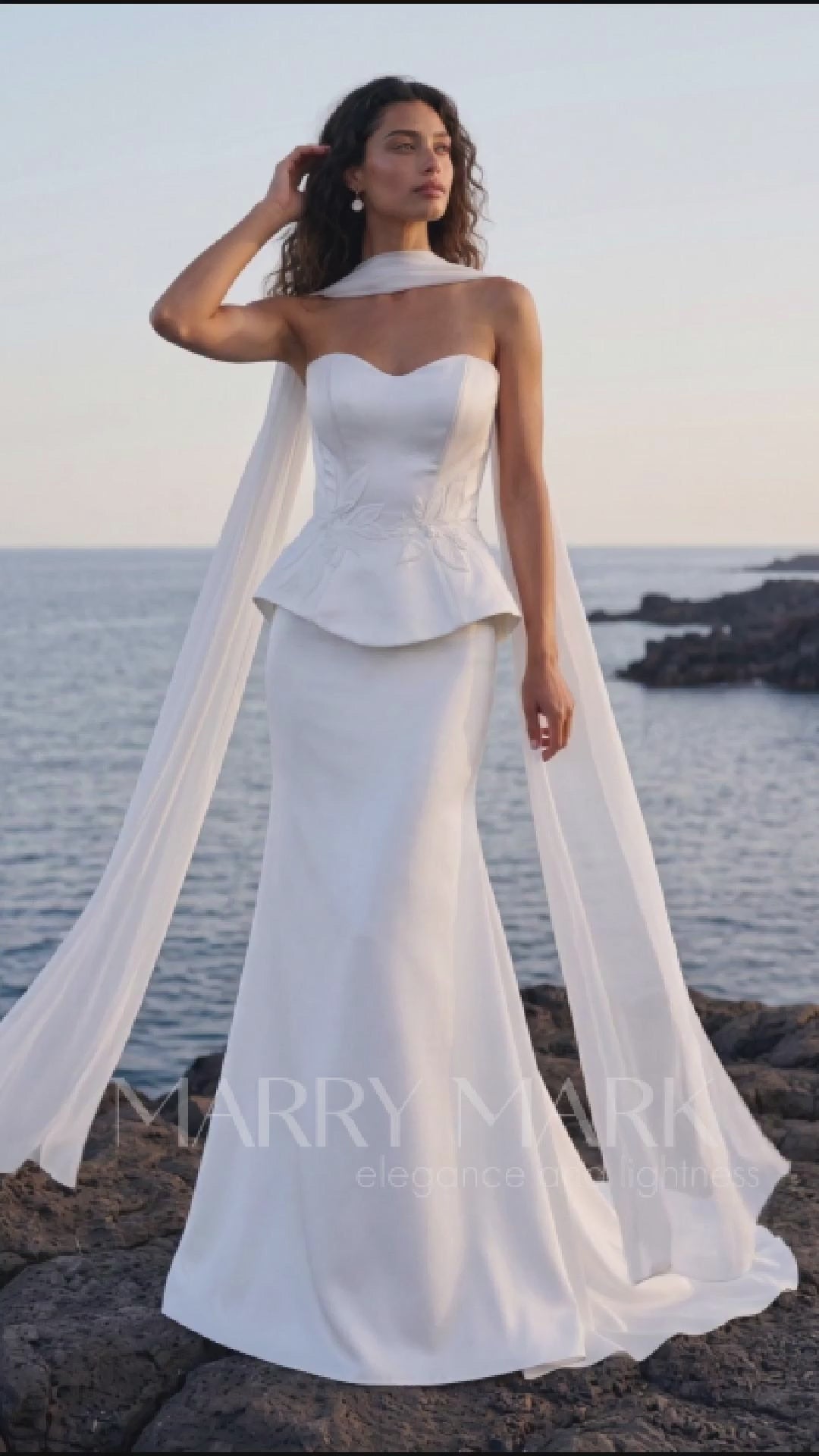 Satin Corset Wedding Dress with Fitted Skirt and Train — movement and details, Illusion 2027