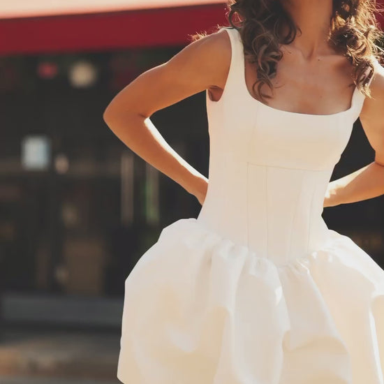 Mini Mikado sleeveless wedding dress with lace-up back