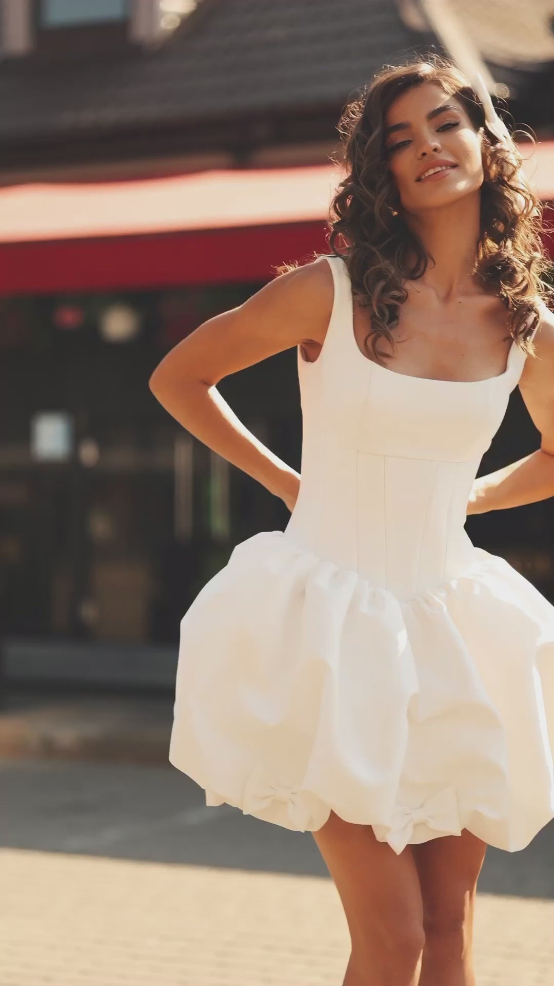 Mini Mikado sleeveless wedding dress with lace-up back