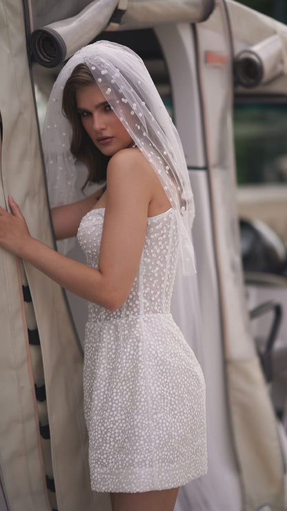 Mini glitter reception wedding dress with sweetheart neckline