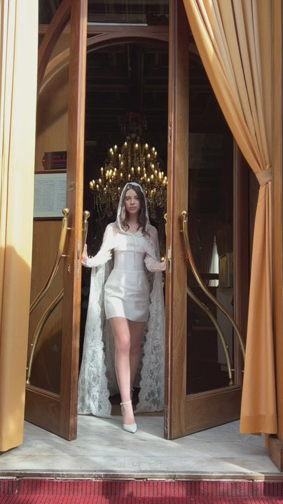Chantilly Lace Bridal Cape with Hood - video