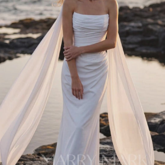 Crepe Georgette Wedding Dress with Draped Strapless Bodice — movement and details, Illusion 2027