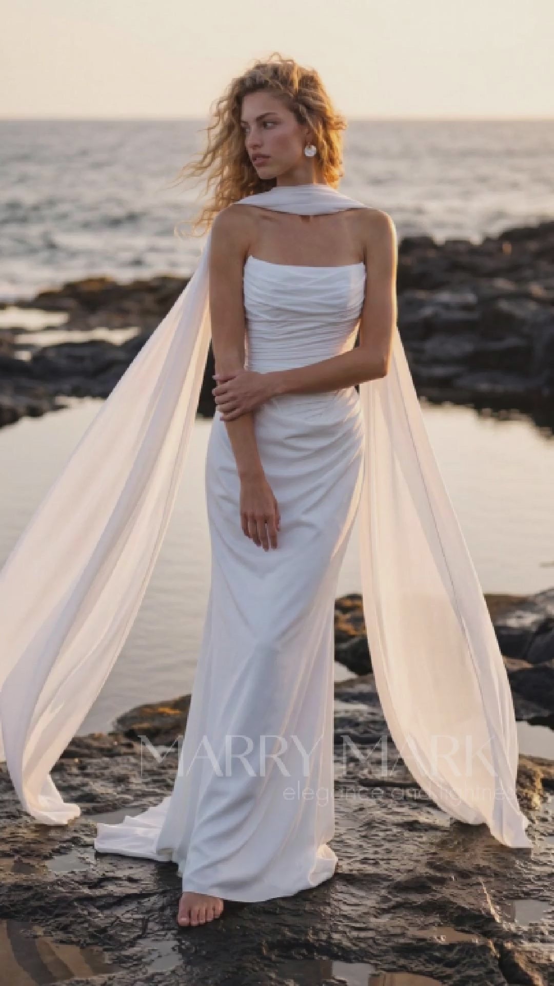 Crepe Georgette Wedding Dress with Draped Strapless Bodice — movement and details, Illusion 2027