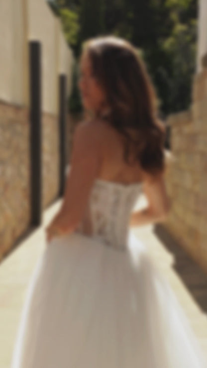 Princess A-Line Wedding Dress with Lace Choker, Sequin Bodice & Glitter Tulle Skirt